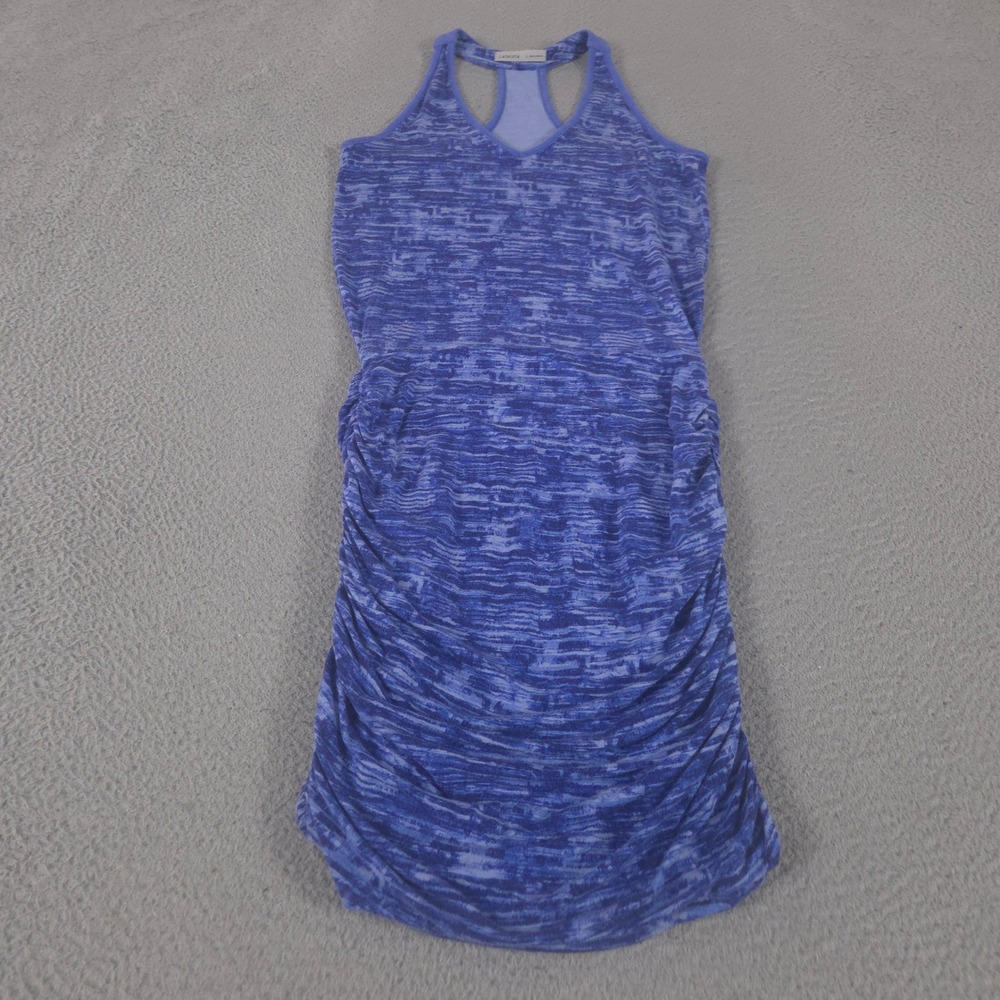 Athleta Dress Womens Small Blue Ananda Knit Space Dye Racerback Ruched V-Neck